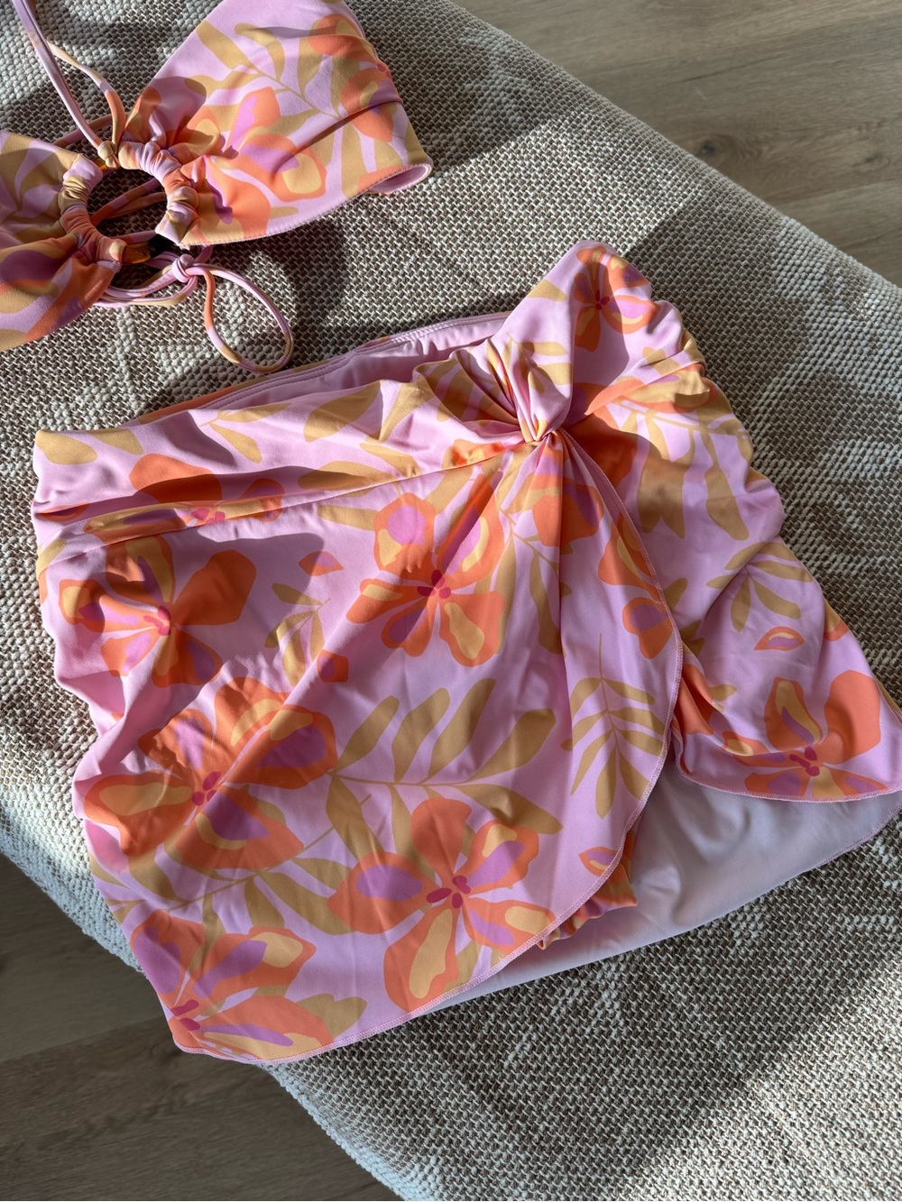 POPFLEX Pink and Orange Floral Bandeau Bikini Set with Skirt - Picture 10 of 11